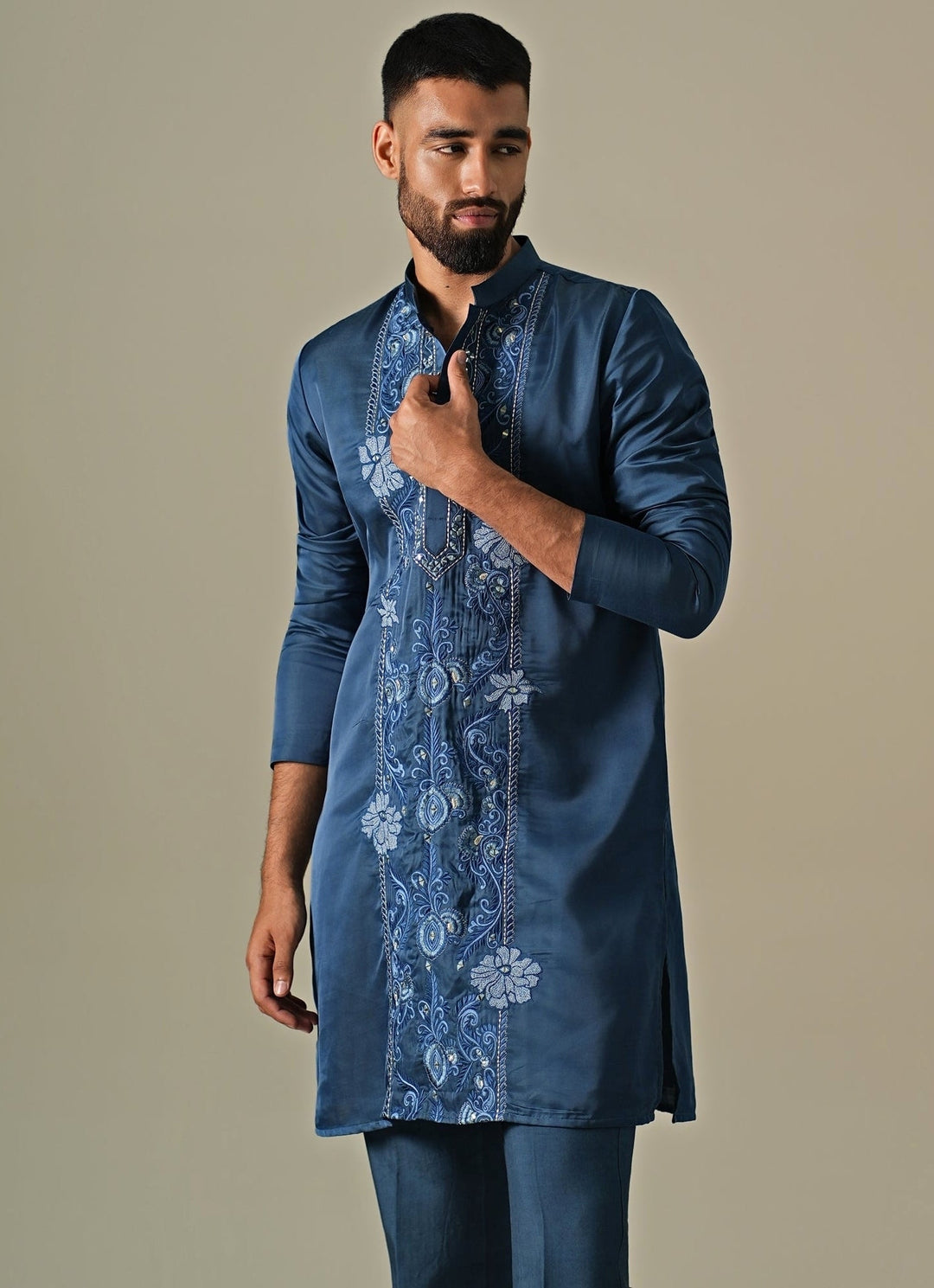Darzi House Blue Silk Blend Threadwork Kurta SetFabilicious Fashion