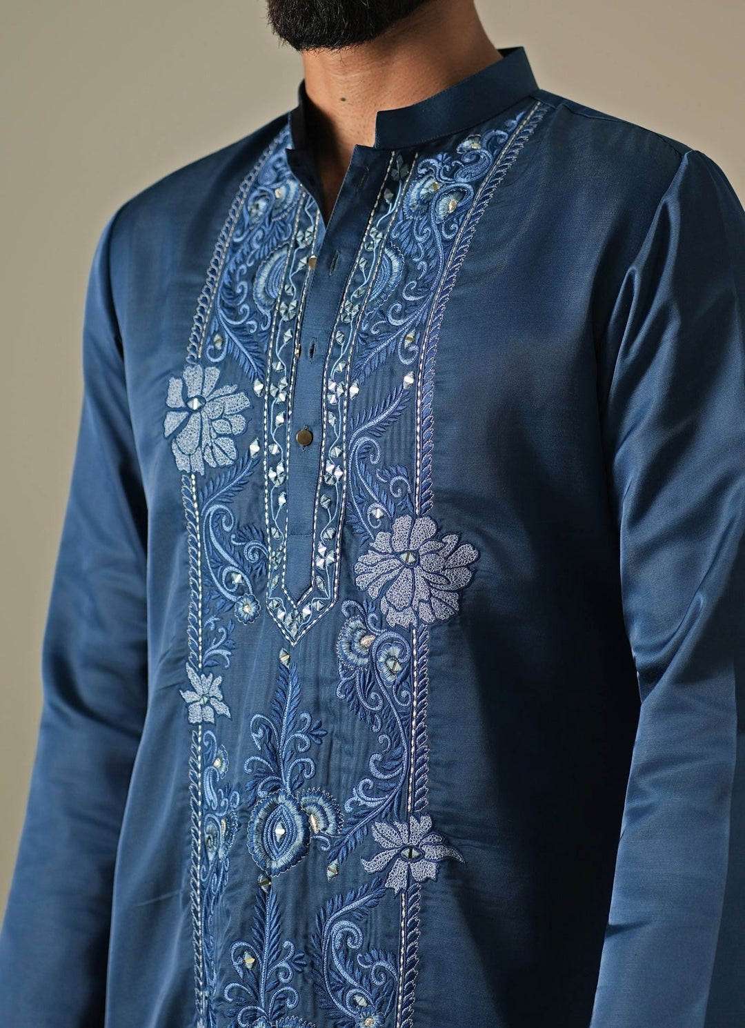Darzi House Blue Silk Blend Threadwork Kurta SetFabilicious Fashion