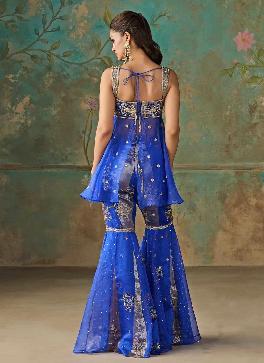 Zoon Tribe Blue Silk Chanderi Tissue Peplum Kurta Sharara SetFabilicious Fashion