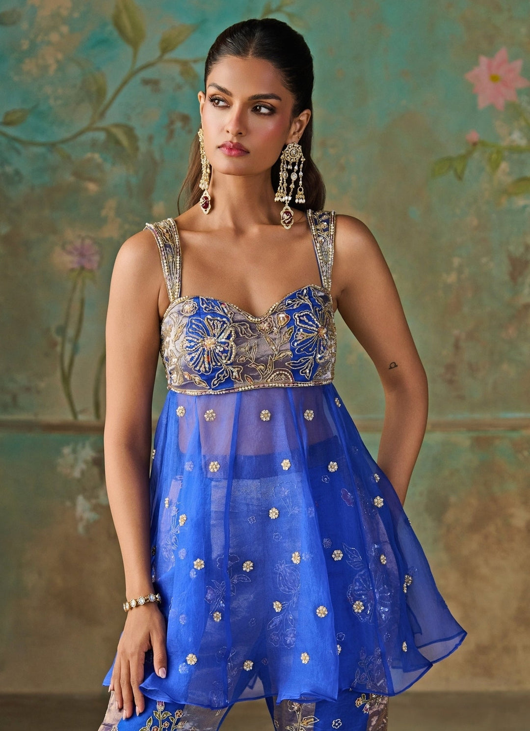 Zoon Tribe Blue Silk Chanderi Tissue Peplum Kurta Sharara SetFabilicious Fashion