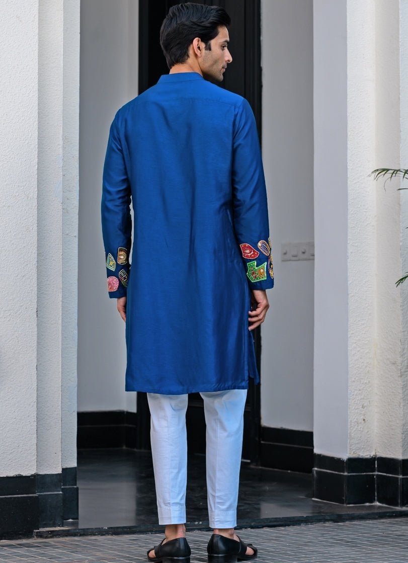 Blue Silk Embroidered Kurta Pant Set Juhi Bengani - Men - Fabilicious Fashion