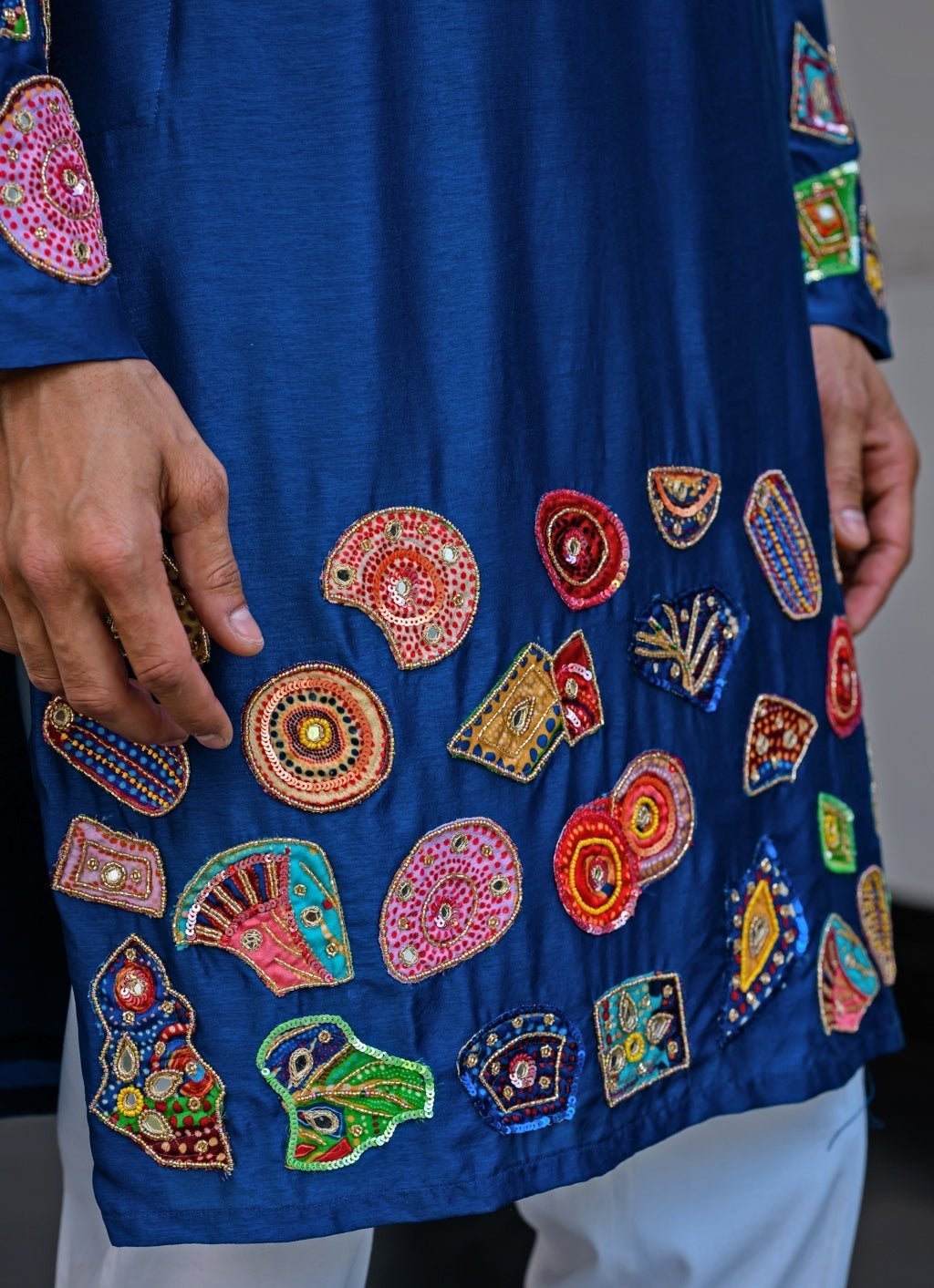Blue Silk Embroidered Kurta Juhi Bengani - Men - Fabilicious Fashion