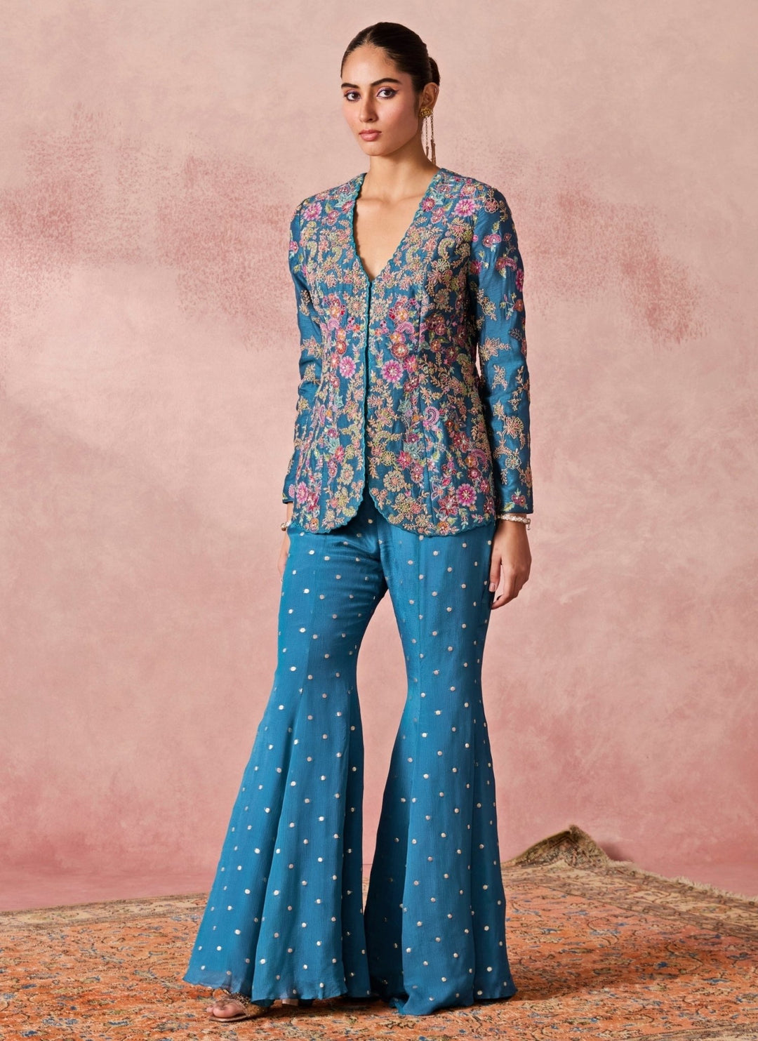 Chamee And Palak Blue Silk Jacket Pants SetFabilicious Fashion