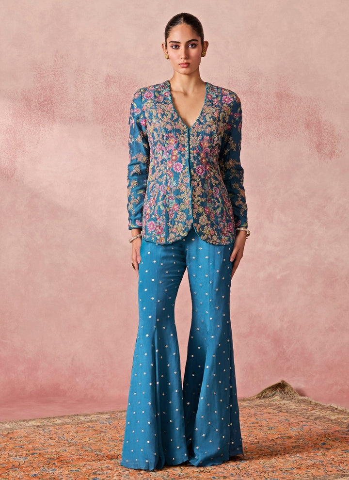 Chamee And Palak Blue Silk Jacket Pants SetFabilicious Fashion