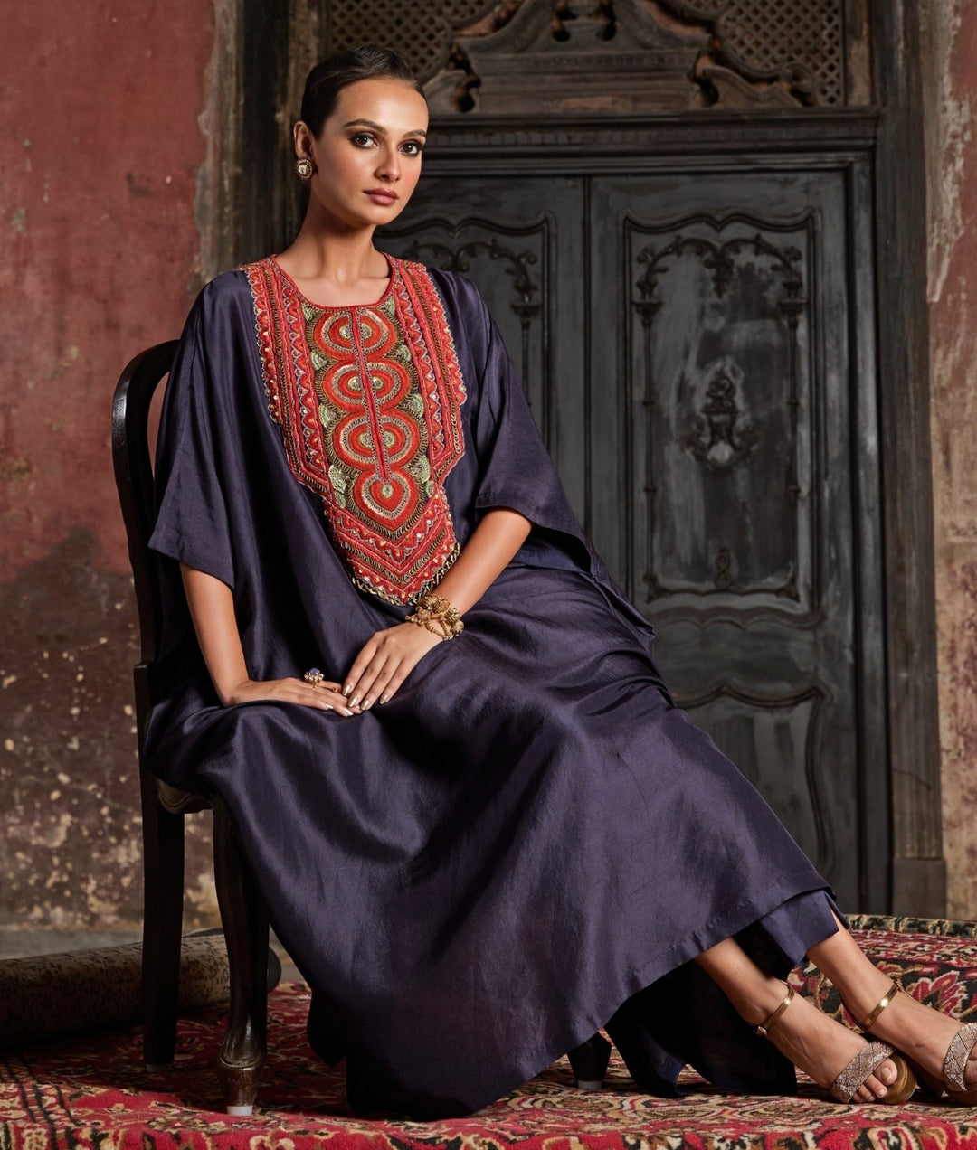 Prisho Blue Silk Kaftan Pants SetFabilicious Fashion
