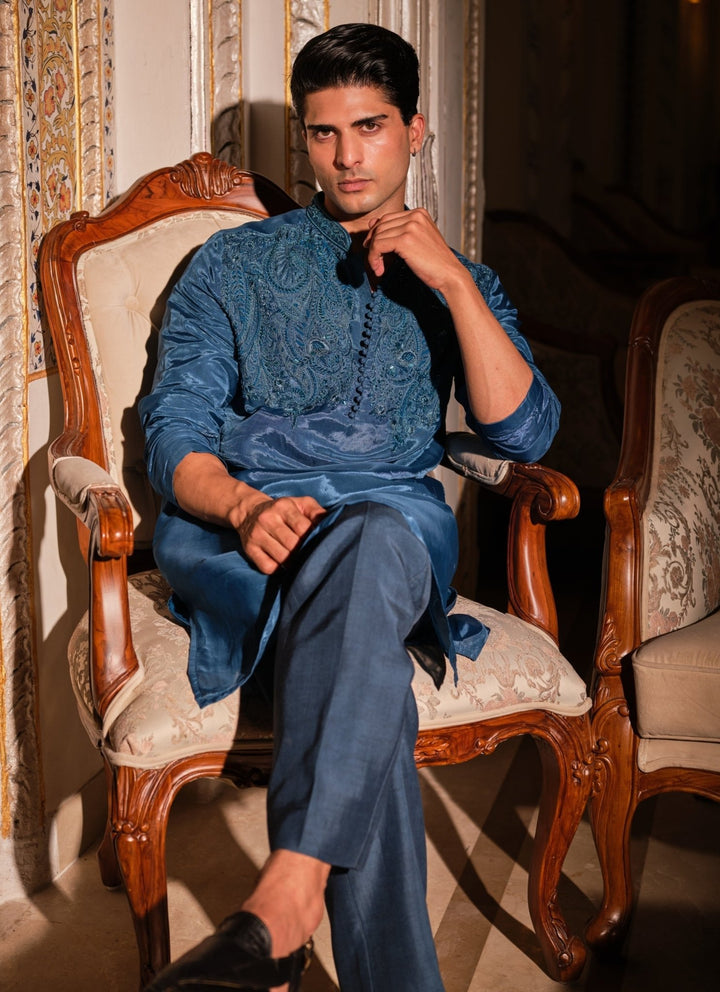 Darzi House Blue Silk Kurta Pants SetFabilicious Fashion