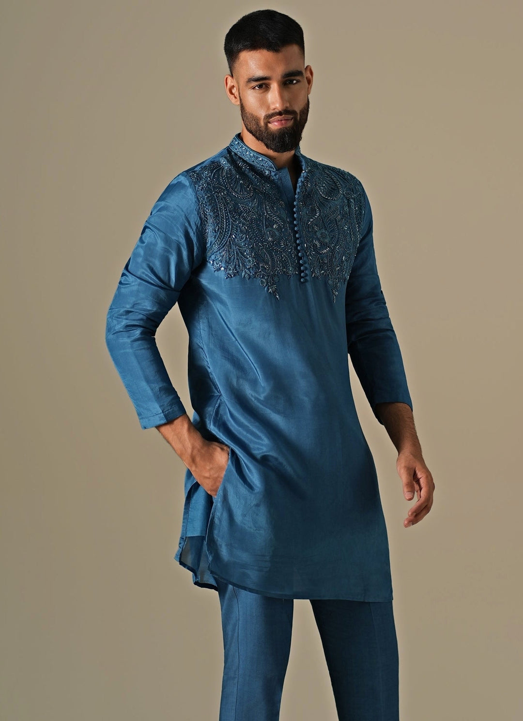 Darzi House Blue Silk Kurta Pants SetFabilicious Fashion