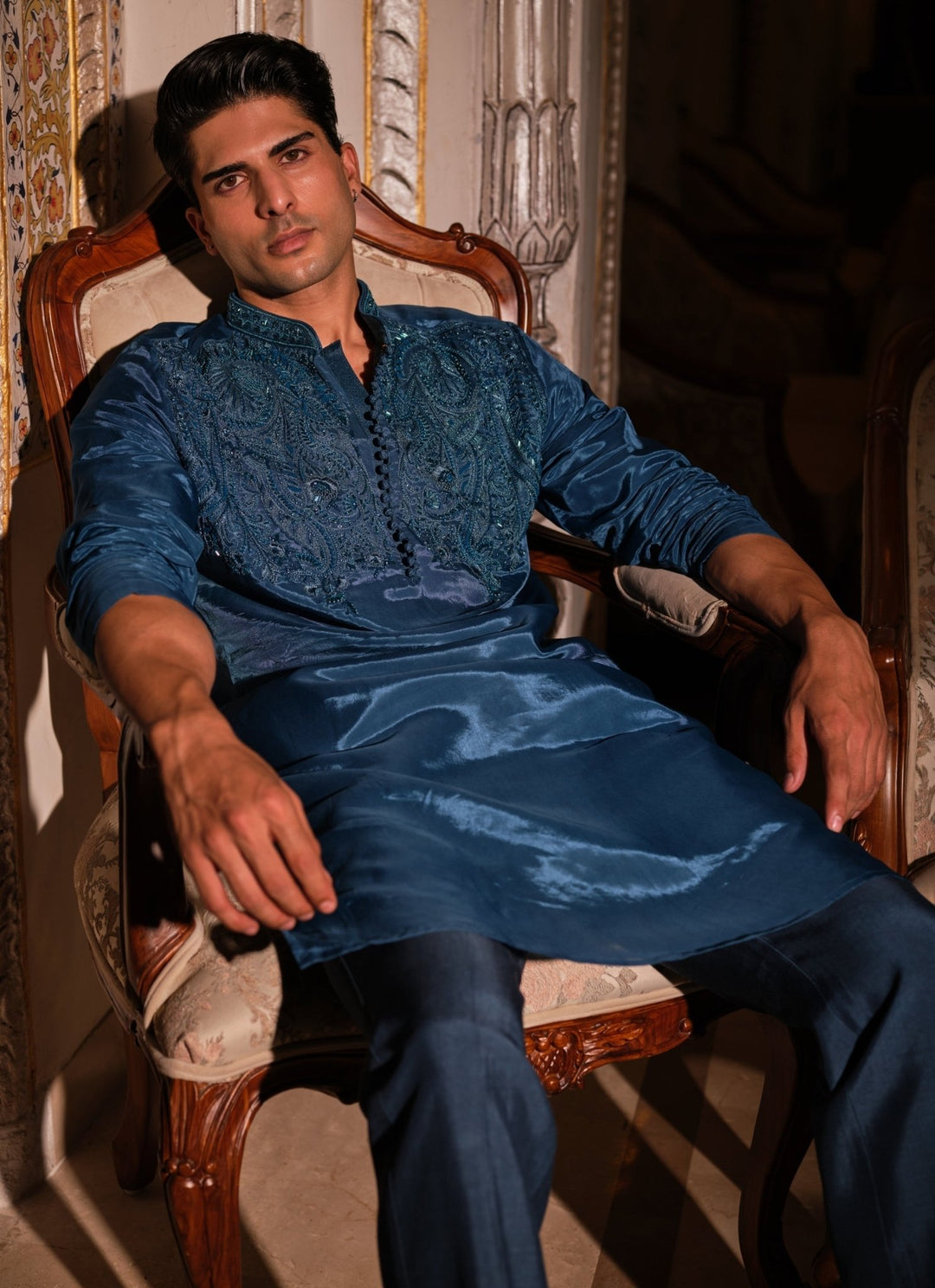 Darzi House Blue Silk Kurta Pants SetFabilicious Fashion