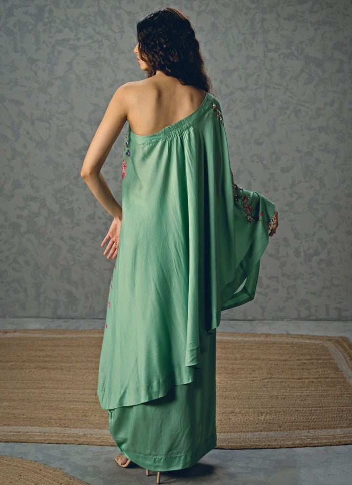 Blue Silk One Shoulder Top And Skirt Set Paulmi and Harsh X Ease - Fabilicious Fashion