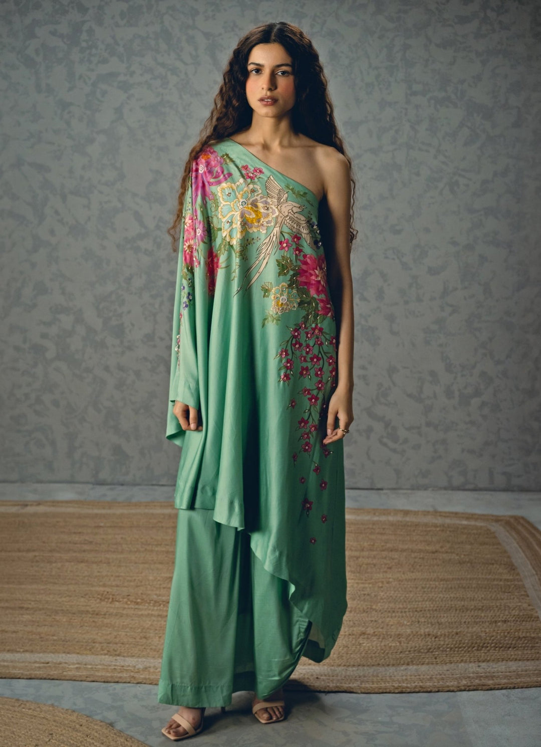 Blue Silk One Shoulder Top And Skirt Set Paulmi and Harsh X Ease - Fabilicious Fashion