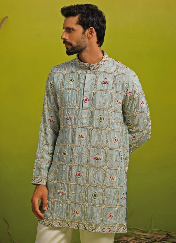Kalpraag Blue Silk Short Kurta SetFabilicious Fashion