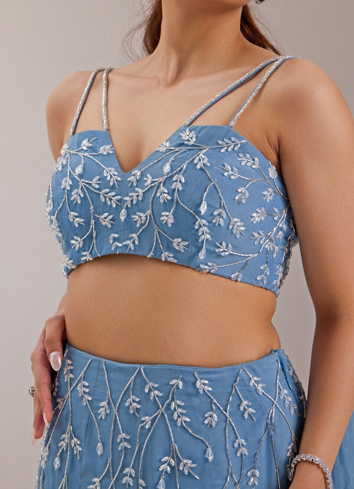 Blue Snow Embellished Mermaid Lehenga Silky Bindra - Fabilicious Fashion