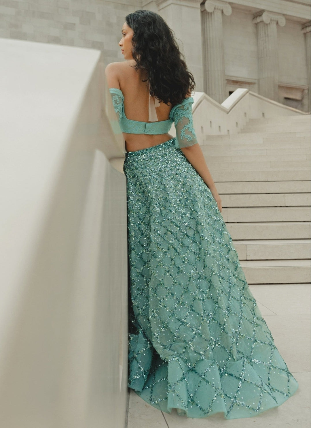 The Little Black Bow Blue Soft Net Embroidered Lehenga SetFabilicious Fashion