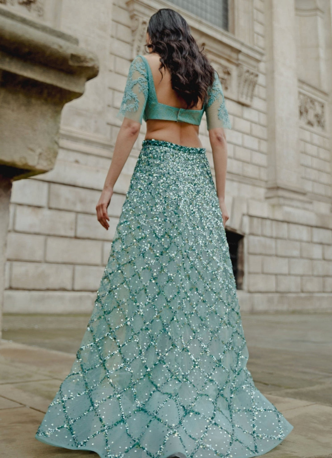 The Little Black Bow Blue Soft Net Embroidered Lehenga SetFabilicious Fashion