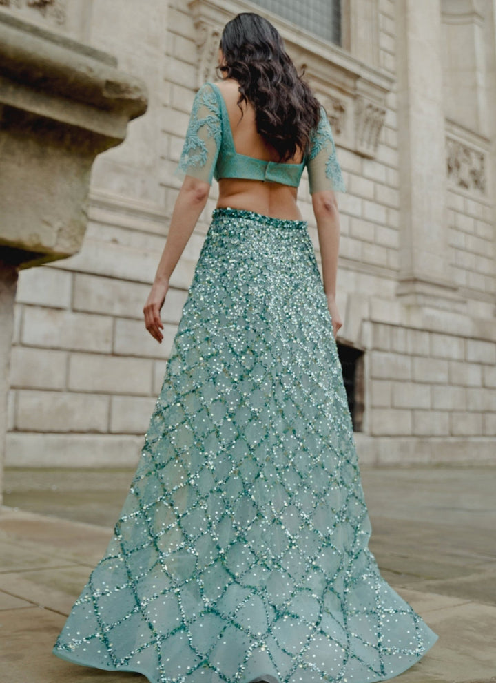 The Little Black Bow Blue Soft Net Embroidered Lehenga SetFabilicious Fashion