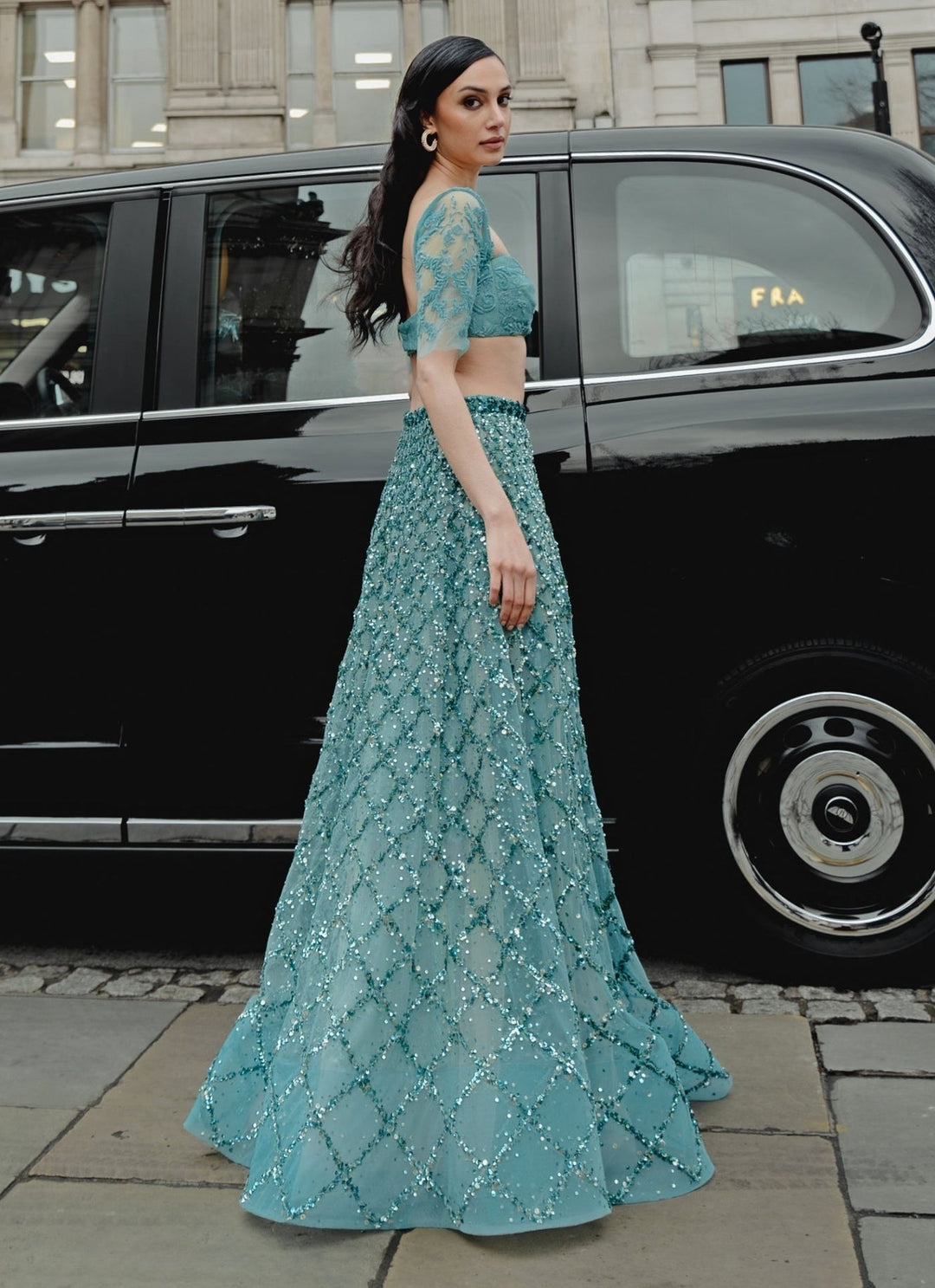 The Little Black Bow Blue Soft Net Embroidered Lehenga SetFabilicious Fashion