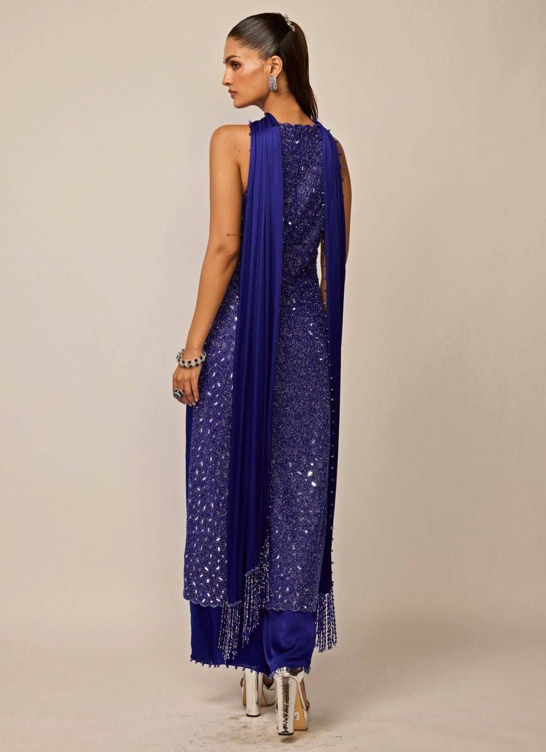 Vvani by Vani Vats Blue Soft Net Kurta Palazzo SetFabilicious Fashion