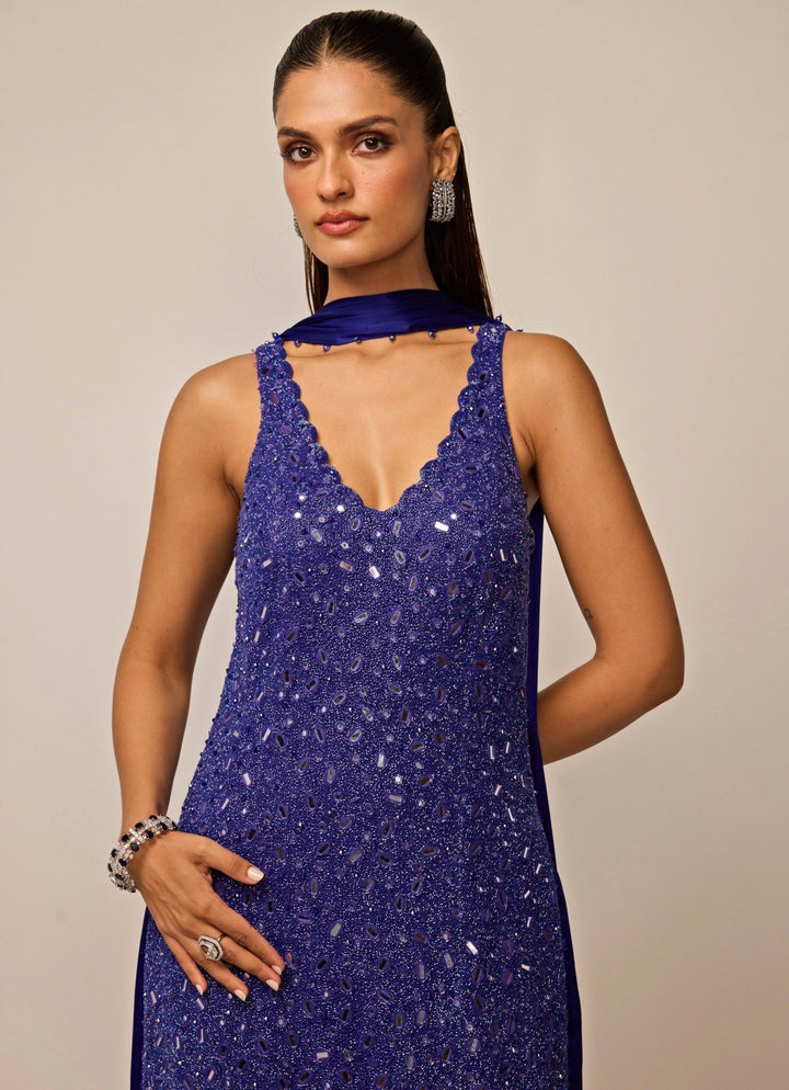 Vvani by Vani Vats Blue Soft Net Kurta Palazzo SetFabilicious Fashion