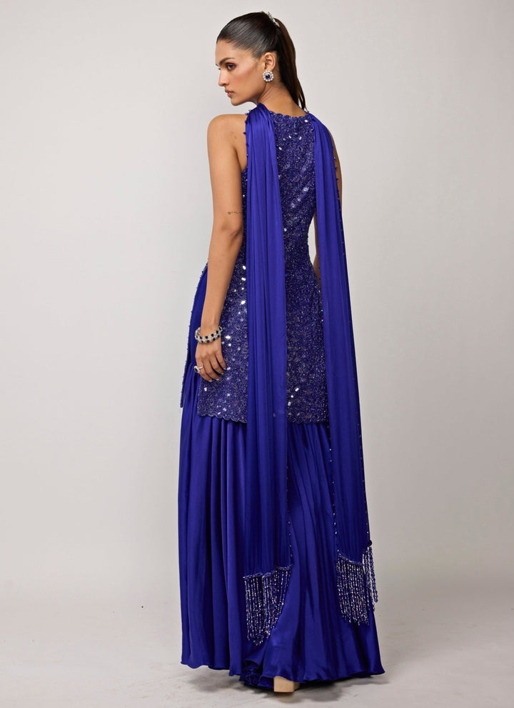 Vvani by Vani Vats Blue Soft Net Kurta Sharara SetFabilicious Fashion