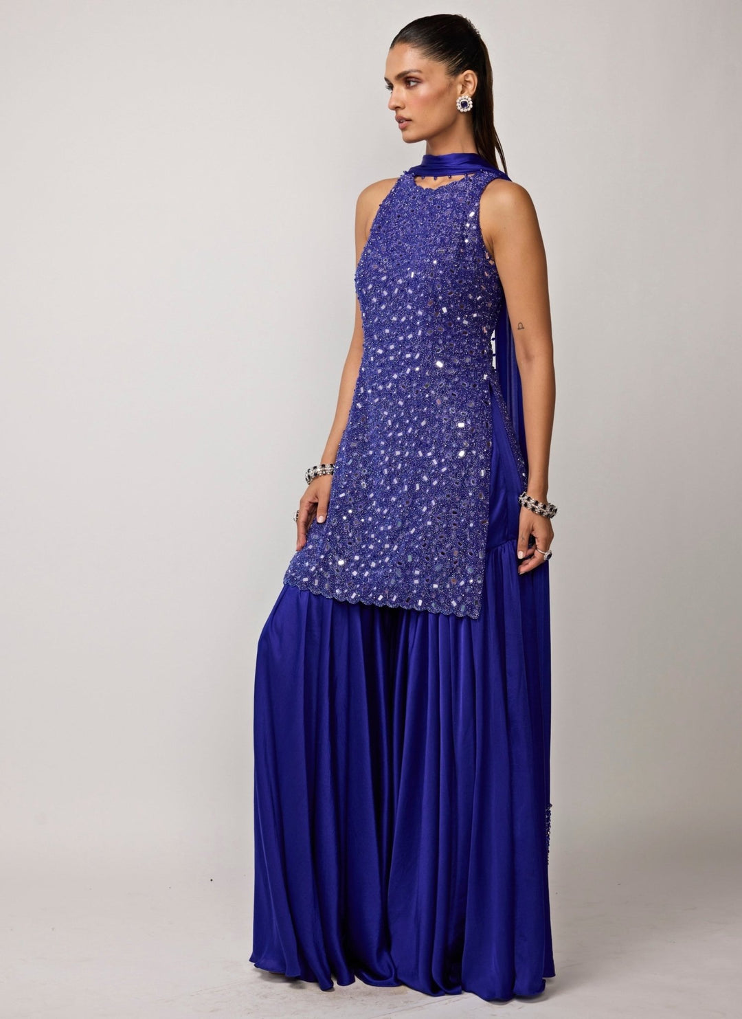 Vvani by Vani Vats Blue Soft Net Kurta Sharara SetFabilicious Fashion