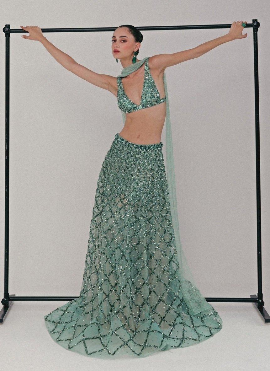 The Little Black Bow Blue Soft Net Lehenga Set With BraletteFabilicious Fashion