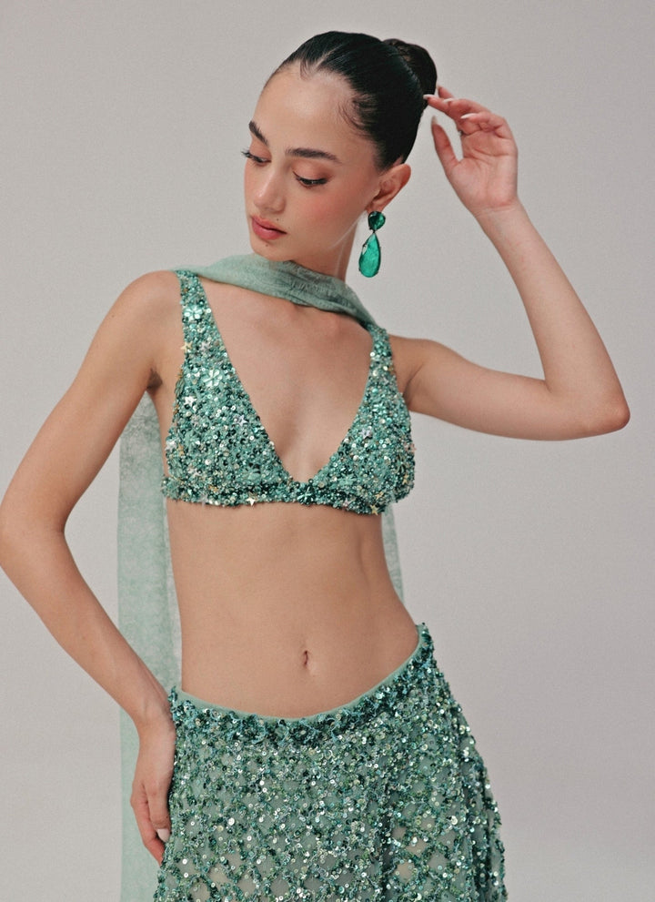 The Little Black Bow Blue Soft Net Lehenga Set With BraletteFabilicious Fashion