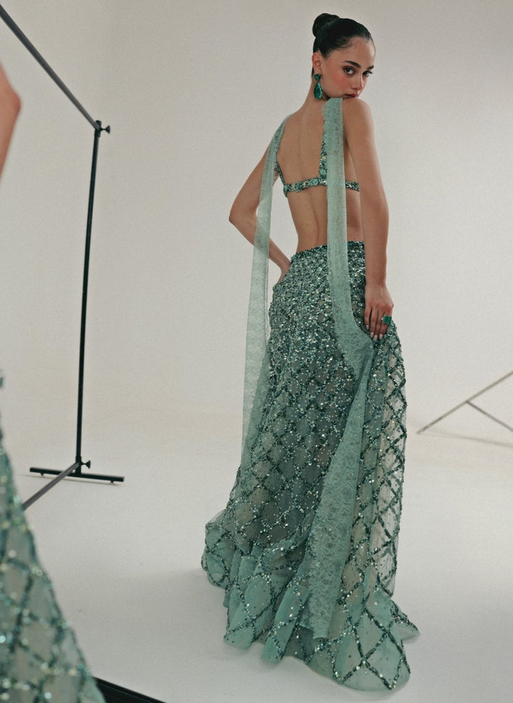 The Little Black Bow Blue Soft Net Lehenga Set With BraletteFabilicious Fashion