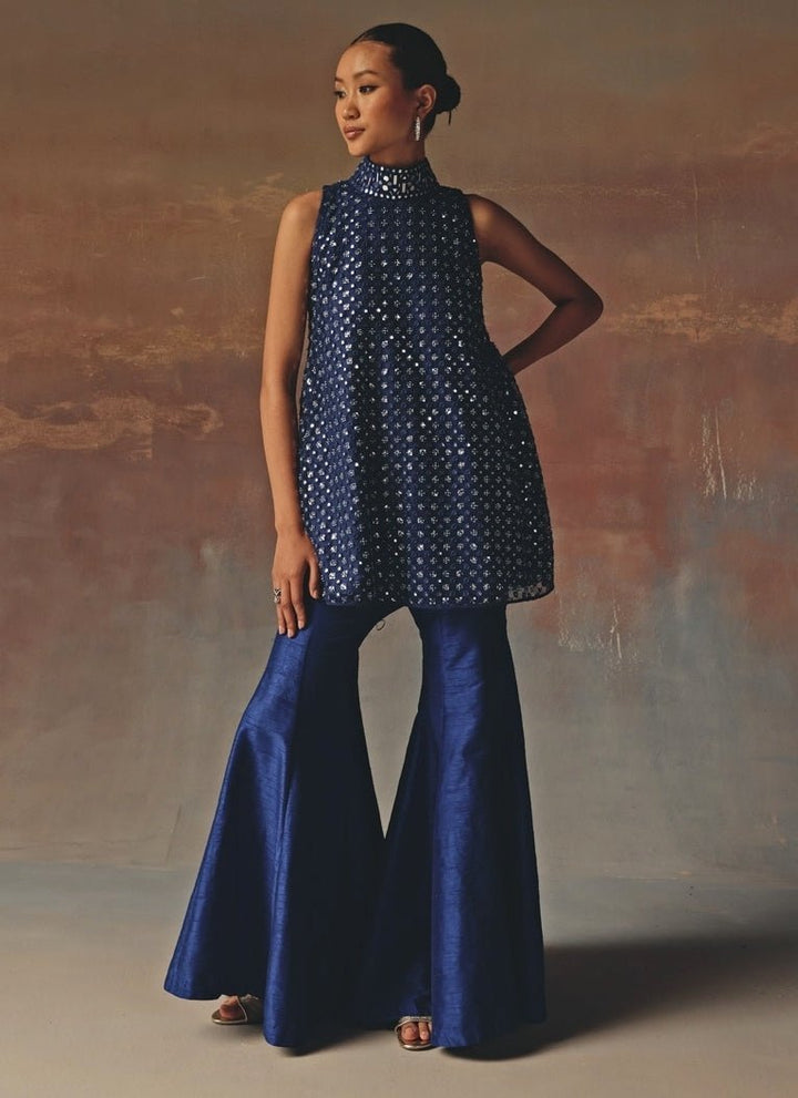 Twenty Nine Blue Soft Net Mirrorwork Kurta ShararaFabilicious Fashion