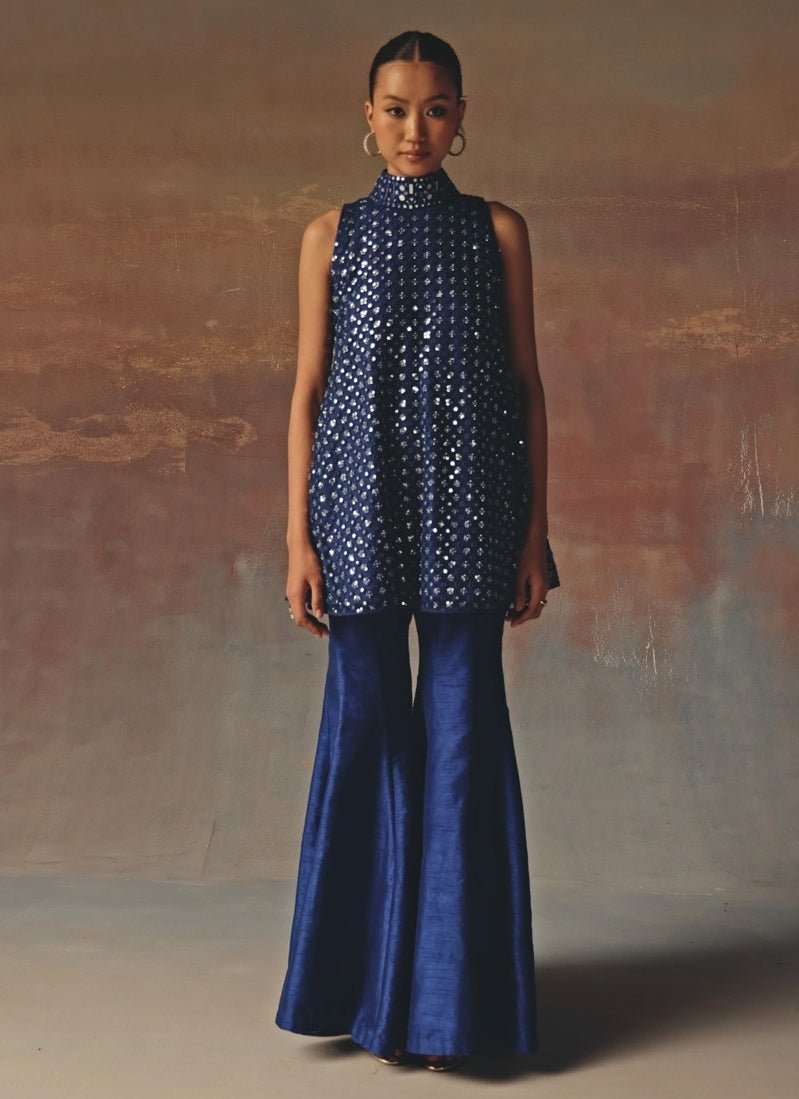 Twenty Nine Blue Soft Net Mirrorwork Kurta ShararaFabilicious Fashion