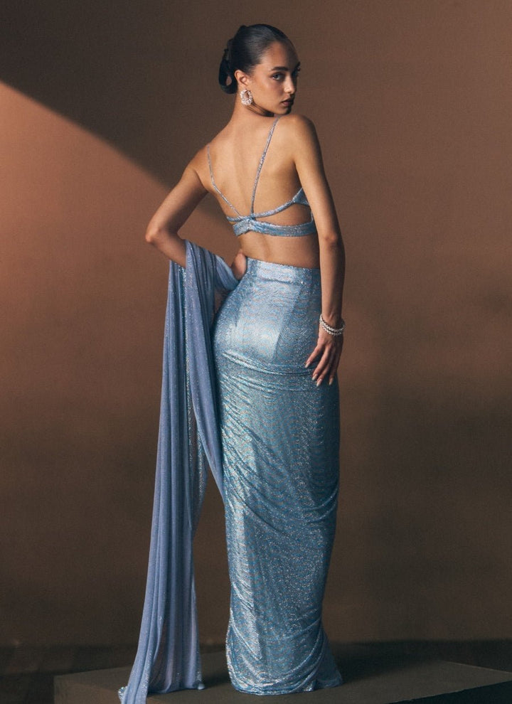 Angad Singh Blue Soft Net Pre-Draped SareeFabilicious Fashion