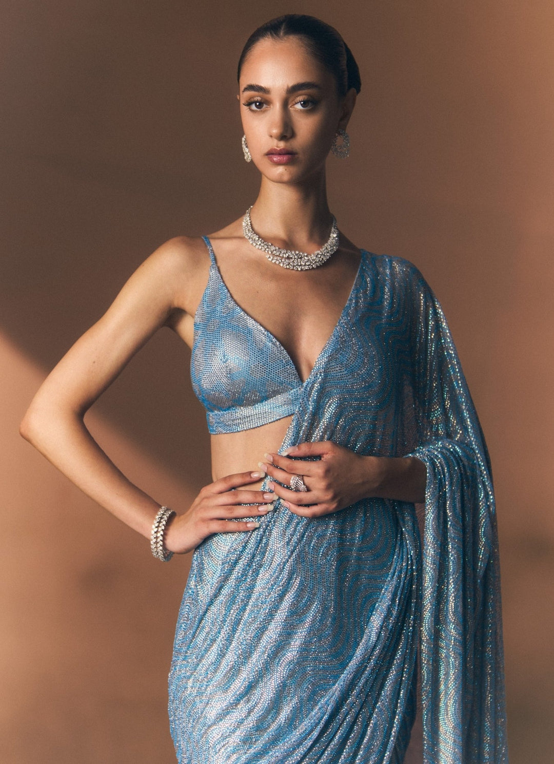 Angad Singh Blue Soft Net Pre-Draped SareeFabilicious Fashion