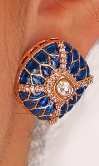 Blue Stone 3 Piece Pendant Choker Set With White Beads Zevar by Geeta - Fabilicious Fashion