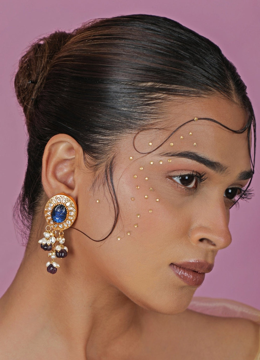 Blue Stone Matte Gold Necklace Set Riana Jewellery - Fabilicious Fashion