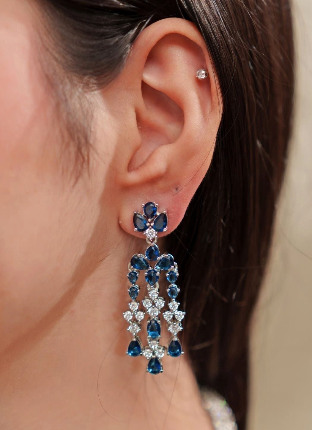 Blue Stone White Finish Diamond Necklace Set Zevar By Geeta - Fabilicious Fashion