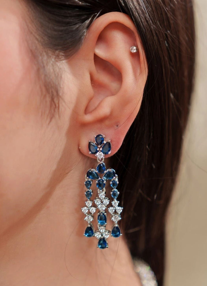 Blue Stone White Finish Diamond Necklace Set Zevar By Geeta - Fabilicious Fashion