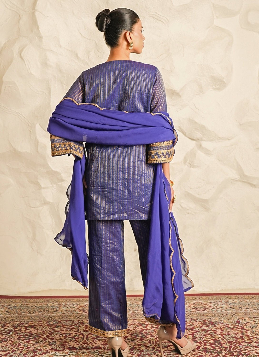 Nidhika Shekhar Blue Strip Chanderi Kurta Pants SetFabilicious Fashion
