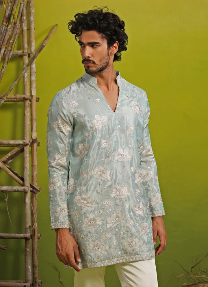 Kalpraag Blue Tissue Silk Short Kurta SetFabilicious Fashion