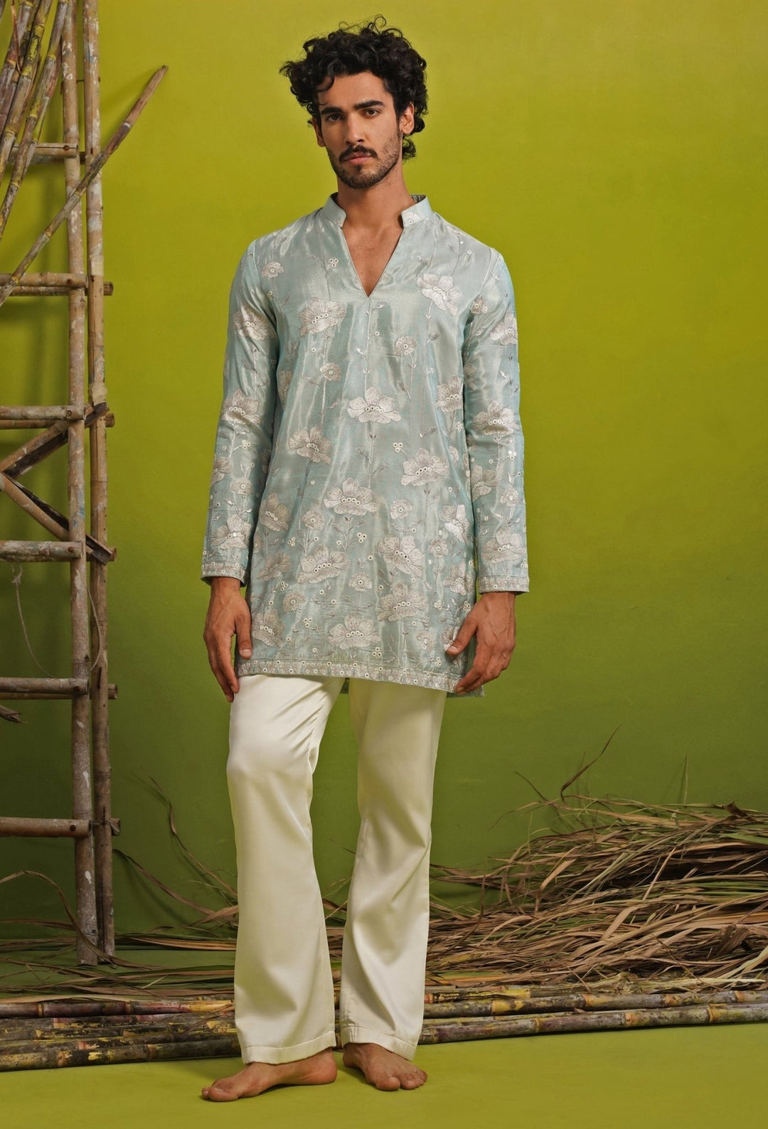 Kalpraag Blue Tissue Silk Short Kurta SetFabilicious Fashion