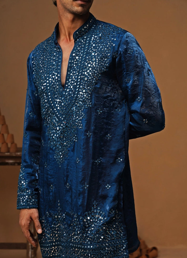 Kalpraag Blue Tissue Silk Short Kurta SetFabilicious Fashion