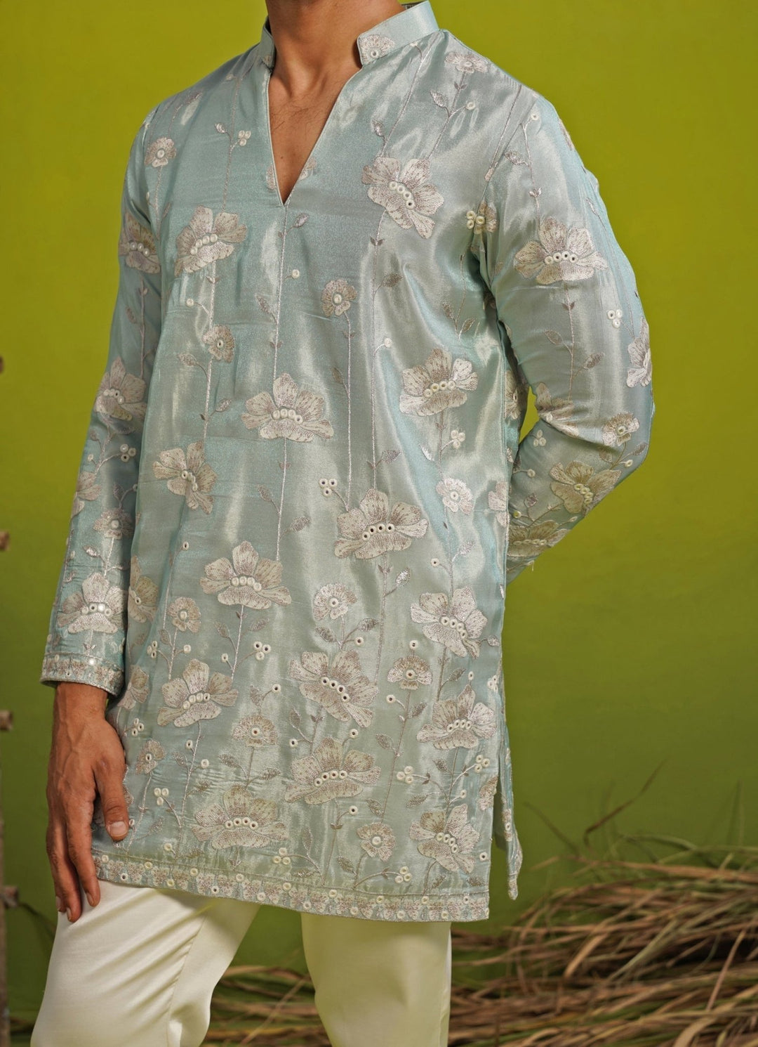 Kalpraag Blue Tissue Silk Short Kurta SetFabilicious Fashion