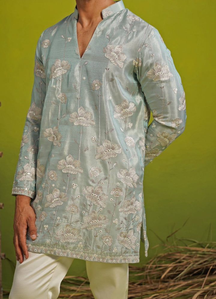 Kalpraag Blue Tissue Silk Short Kurta SetFabilicious Fashion