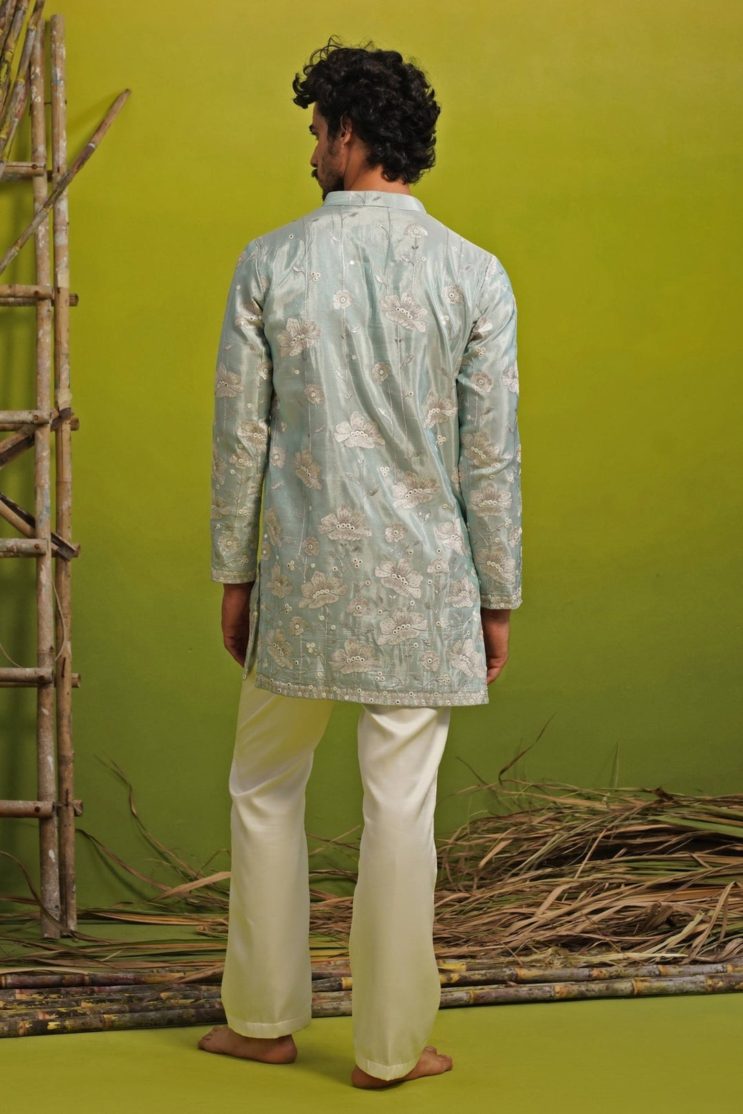 Kalpraag Blue Tissue Silk Short Kurta SetFabilicious Fashion