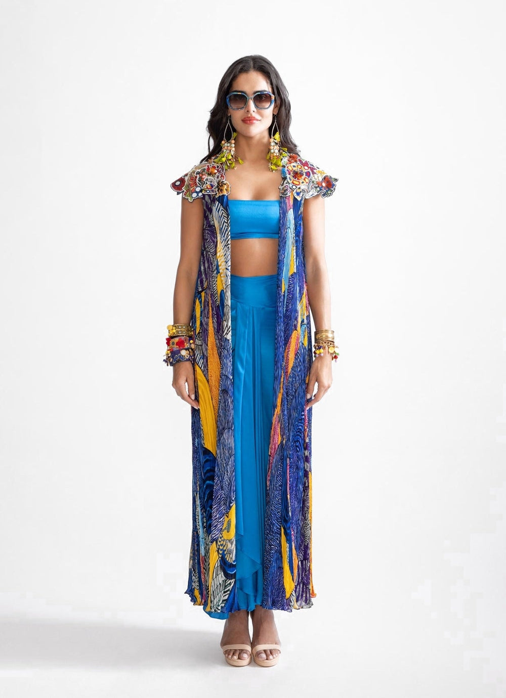 Blue Tribal Print Cape Set Saaksha & Kinni - Fabilicious Fashion