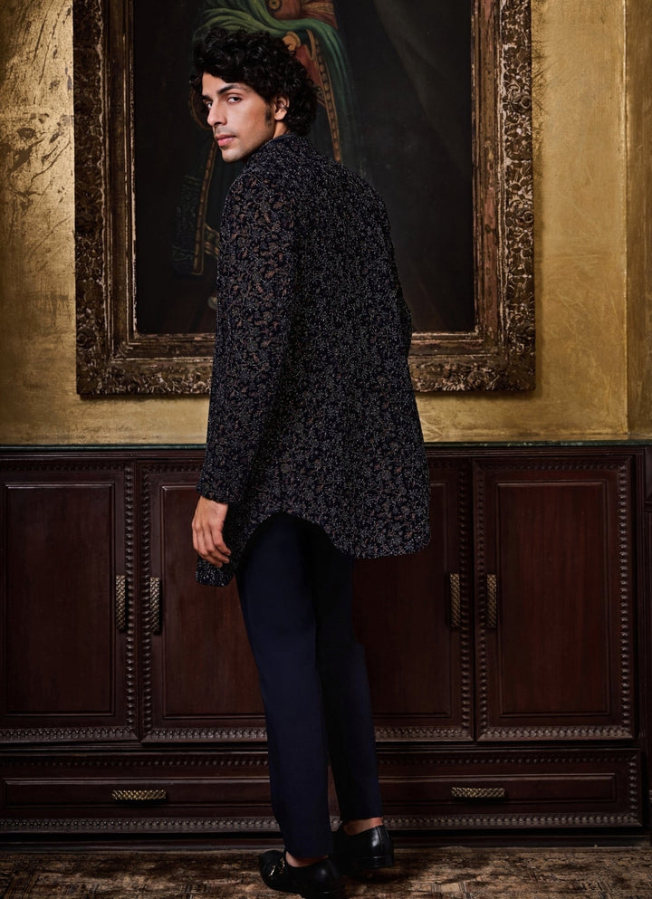 Blue Velvet Open Jacket Set Nitika Gujral - Men - Fabilicious Fashion