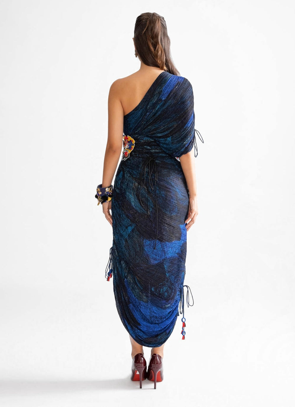 Blue Wave Print Dress With Belt Saaksha & Kinni - Fabilicious Fashion