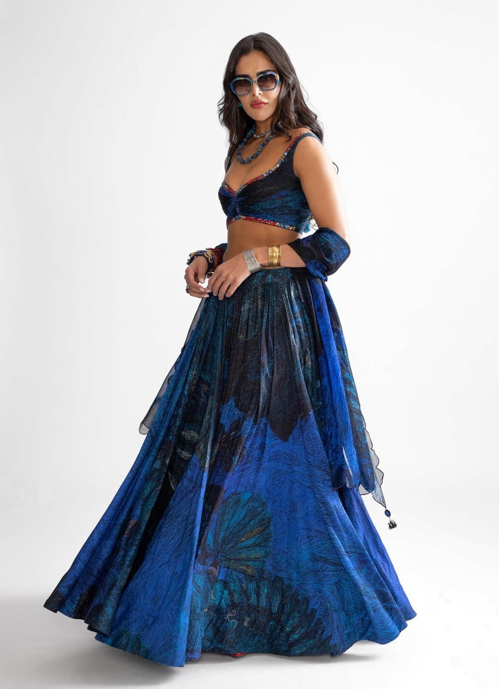 Blue Wave Print Lehenga Set Saaksha & Kinni - Fabilicious Fashion
