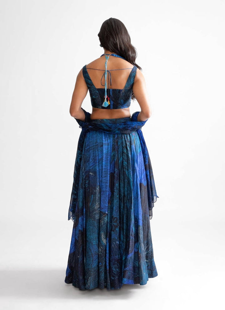 Blue Wave Print Lehenga Set Saaksha & Kinni - Fabilicious Fashion