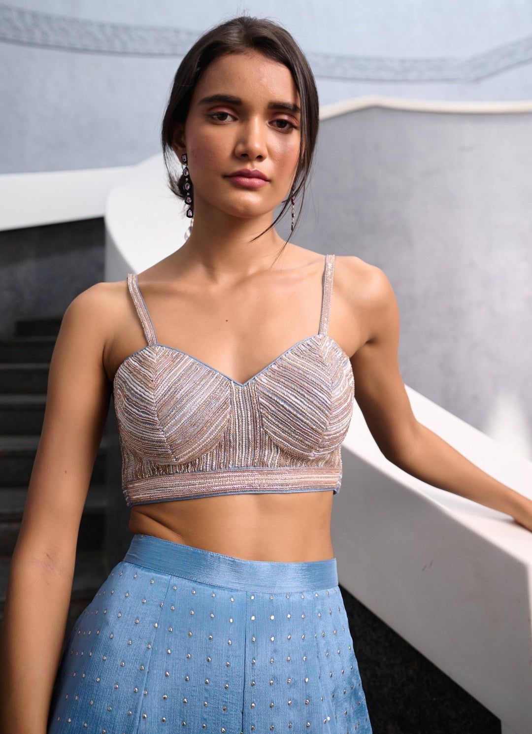 Blueish Grey Georgette Pant Jacket set Chamee and Palak - Fabilicious Fashion