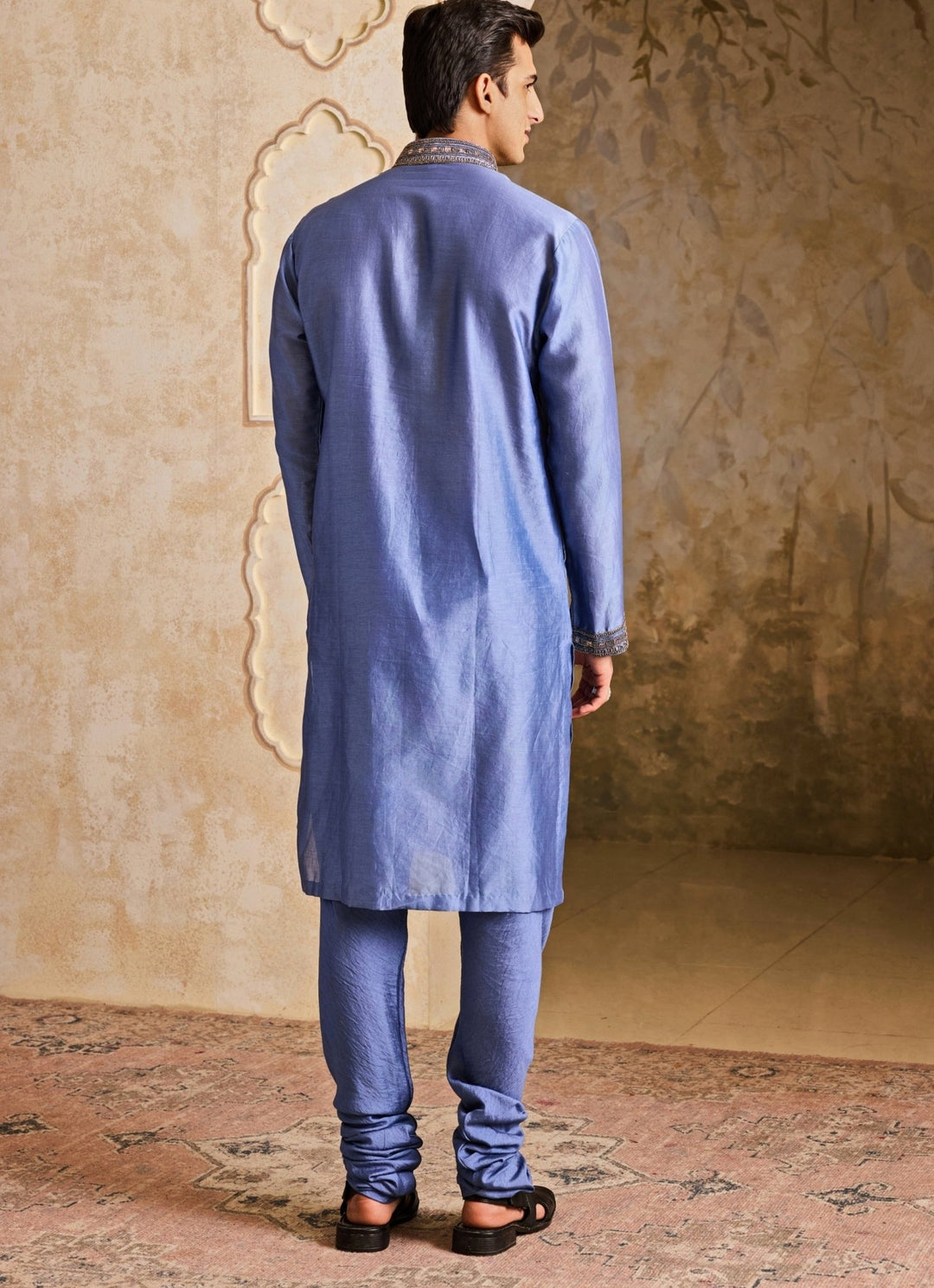 Bluish Grey Chanderi Kurta Set Nitika Gujral - Men - Fabilicious Fashion