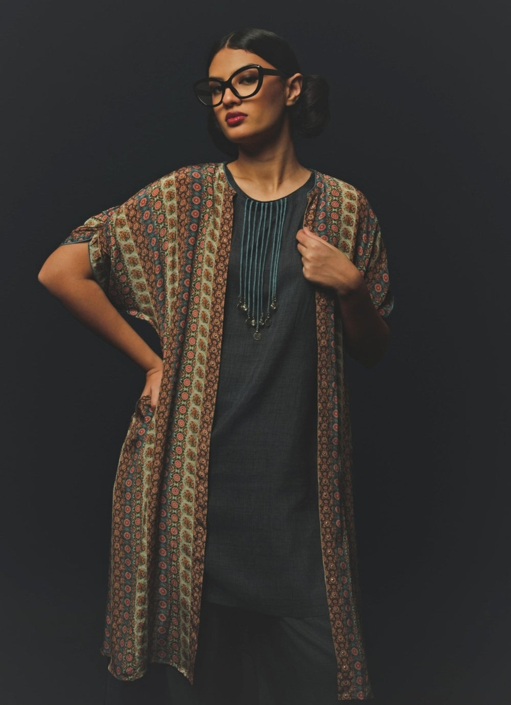 Bluish Grey Crepe Co - Ord Set Basil Leaf - Fabilicious Fashion